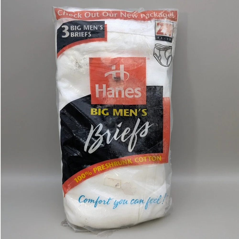 Vintage Hanes Big Men's Briefs Cotton 3 Pack Made in USA‎ 1996 Size 2X 46-48